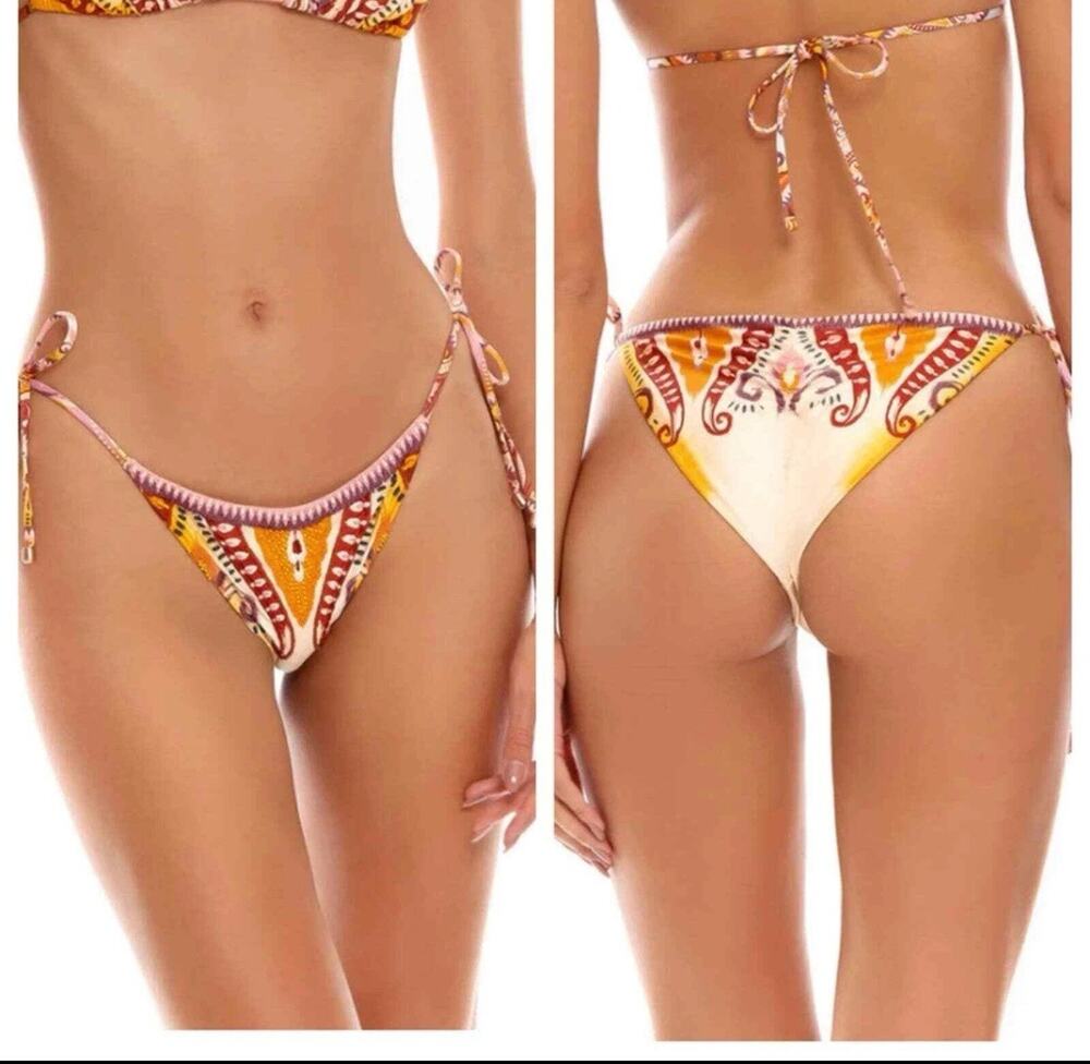 New! Agua Bendita Alegria Leva Women's String Bikini Bottom Size XL Ivory 14741